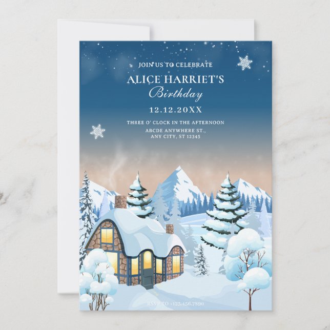 Winter wonderland christmas birthday invitation (Front)