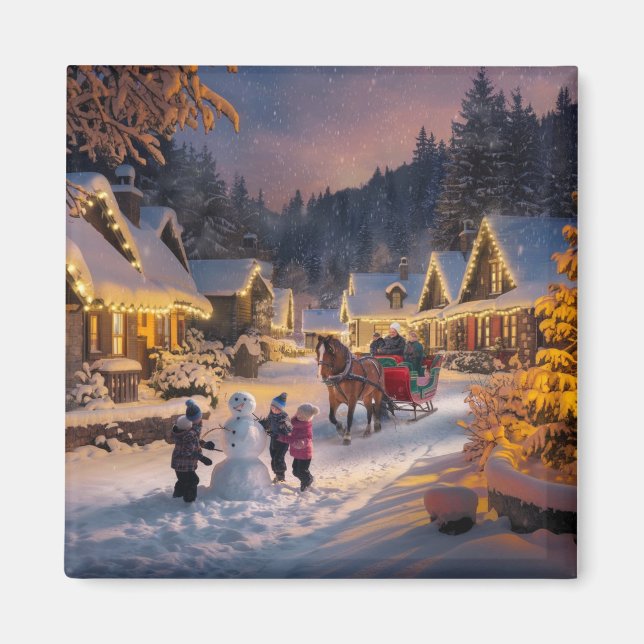 Winter Wonderland Christmas Snowy Village Magnet (Front)