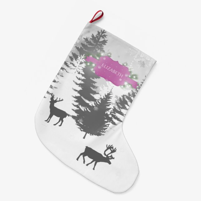 Winter Wonderland Christmas Stocking - Magenta (Front (Hanging))