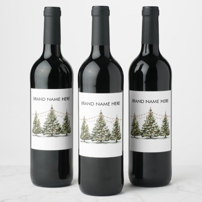 Winter Wonderland Christmas Tree Wine Label (Bottles)