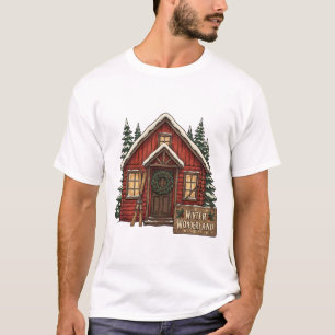 Winter Wonderland - Cozy Red Cabin in the Snow T-Shirt