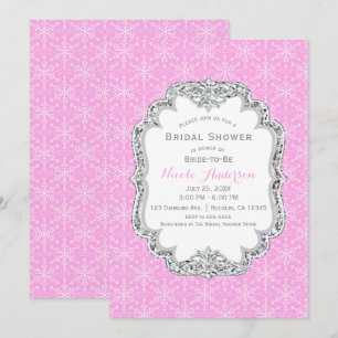 Winter Wonderland Crystal Snowflakes Pink Elegant Invitation