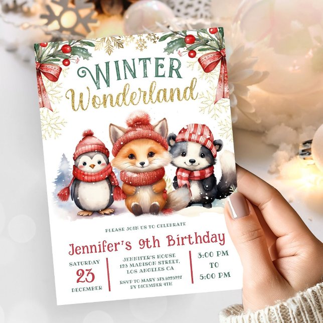 Winter Wonderland Cute Snow Animals 9th Birthday Invitation (Creator Uploaded)