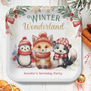 Winter Wonderland Cute Snow Animals Birthday Paper Plate