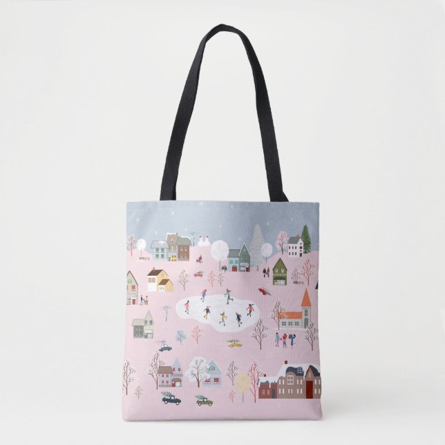 Winter wonderland: cute village pattern tote bag (Front)
