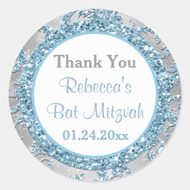 Winter Wonderland Damask Bat Mitzvah Sticker 7 (Front)