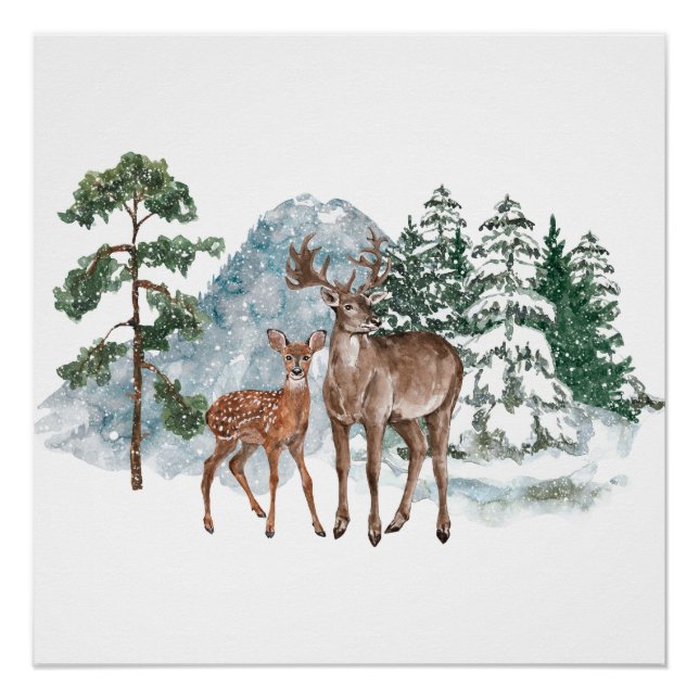 Winter Wonderland Dear and Pine tree snow Fall Tap Poster (Front)