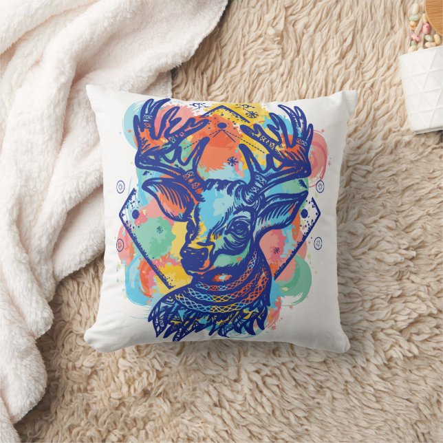 Winter Wonderland: Deer Colour Design Throw Pillow (Blanket)