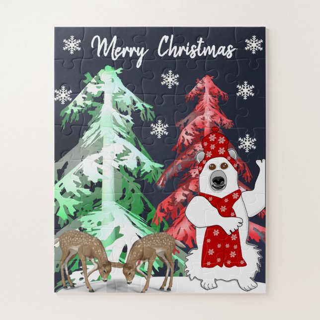 Winter Wonderland Deer, Tree, & Bear Christmas  Jigsaw Puzzle (Vertical)