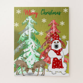Winter Wonderland Deer, Tree, & Bear Christmas  Jigsaw Puzzle