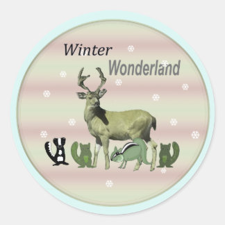 Winter Wonderland Deer Wildlife Round Sticker