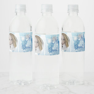 Winter Wonderland Diamond Snowflakes String Lights Water Bottle Label