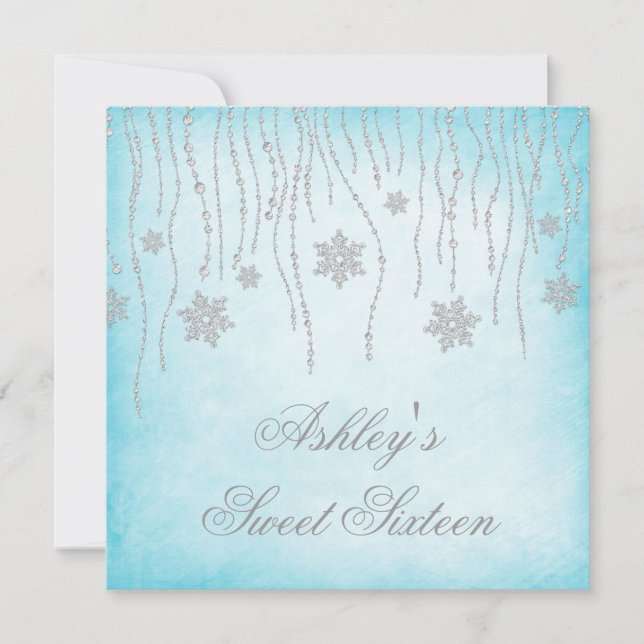 Winter Wonderland Diamond Snowflakes Sweet 16 Invitation (Front)