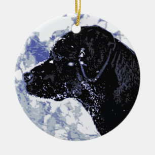 Winter Wonderland - Duck Dog - Black Lab Ceramic Ornament