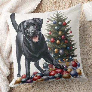 Winter Wonderland - Duck Dog - Black Lab Throw Pillow