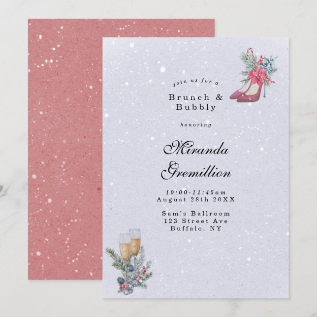 Winter Wonderland Dusty Blue Brunch and Bubbly Invitation (Front/Back)