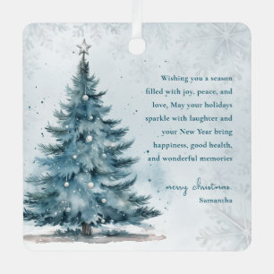 Winter Wonderland Elegant Blue Tree Christmas Metal Ornament