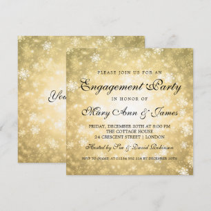 Winter Wonderland Elegant Engagement Party Gold Invitation