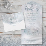 Winter Wonderland Elegant Script Snow Wedding All In One Invitation<br><div class="desc">All-in-one winter wonderland wedding invitation featuring snowflakes on a winter frost background. The invitation includes a perforated RSVP card that can be individually addressed or left blank for you to handwrite your guest's address details. Designed by Thisisnotme©</div>