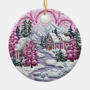 Winter Wonderland Embroidery Ceramic Ornament