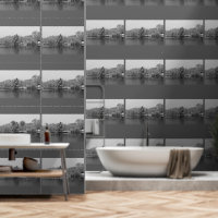 Winter Wonderland Evergreen Trees Lake Black White