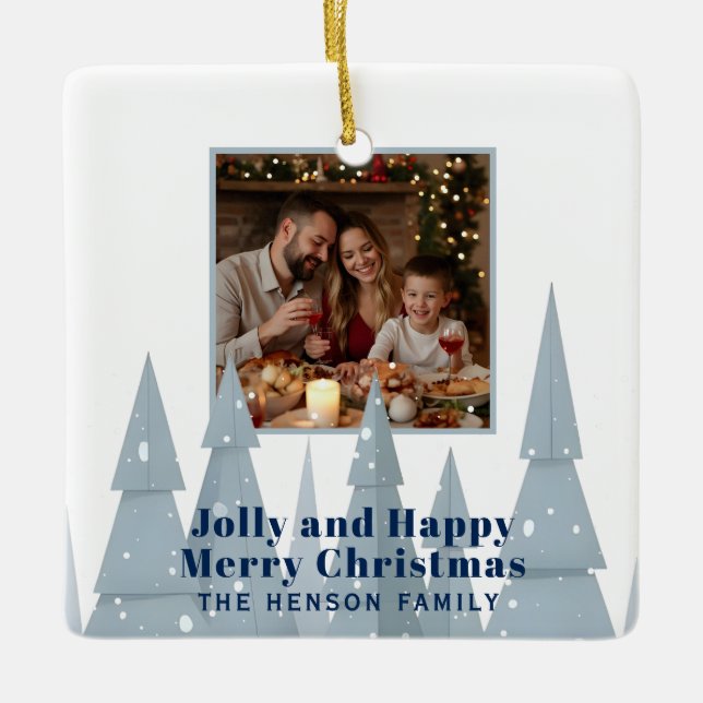 Winter Wonderland Family Photo Christmas Ceramic Ornament (Front)