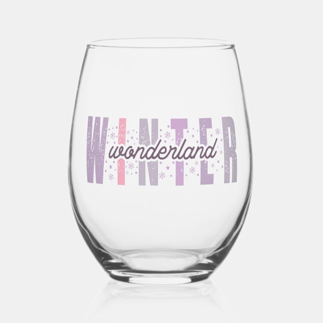 Winter Wonderland - Festive Typography Art Stemless Wine Glass (Front)