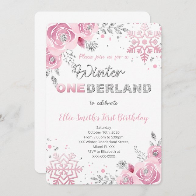 Winter Wonderland First Birthday Invitation (Front/Back)