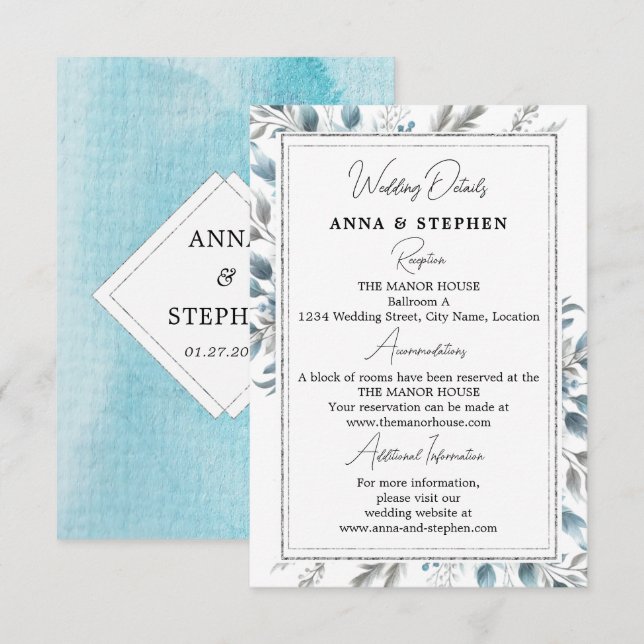 Winter Wonderland Floral Wedding Details Enclosure Card (Front/Back)