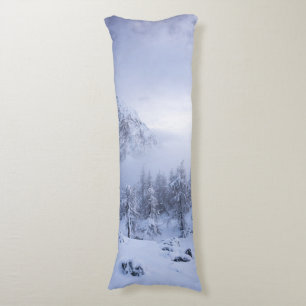 Winter wonderland, fog, spruce forest and mountain body pillow