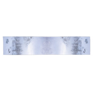 Winter wonderland, fog, spruce forest and mountain short table runner