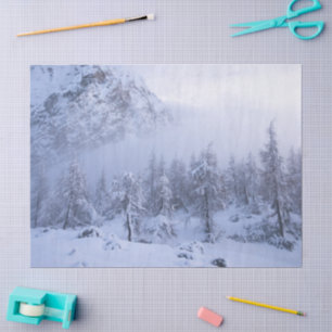 Winter wonderland, fog, spruce forest and mountain tissue paper