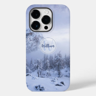 Winter wonderland fog spruce forest snow monogram  Case-Mate iPhone 14 pro case