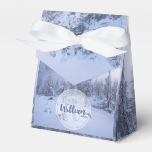 Winter wonderland fog spruce forest snow monogram favor box