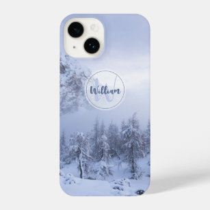 Winter wonderland fog spruce forest snow monogram  iPhone 14 case