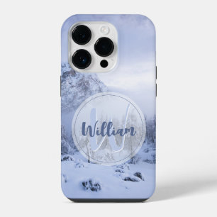 Winter wonderland fog spruce forest snow monogram iPhone 14 pro case