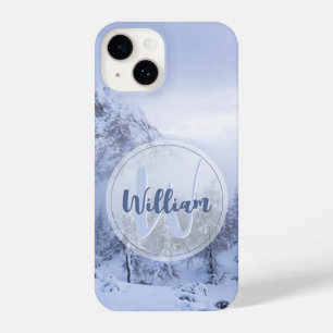 Winter wonderland fog spruce forest snow monogram iPhone 14 case