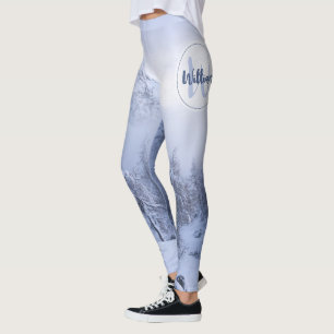 Winter wonderland fog spruce forest snow monogram leggings