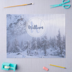 Winter wonderland fog spruce forest snow monogram tissue paper
