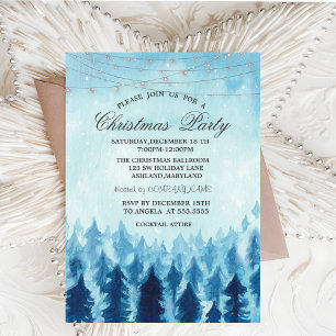 Winter Wonderland Forest Blue Christmas Party  Invitation