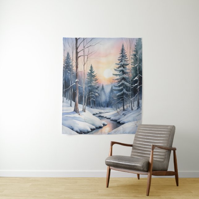 Winter Wonderland Forest Landscape Tapestry (In Situ)