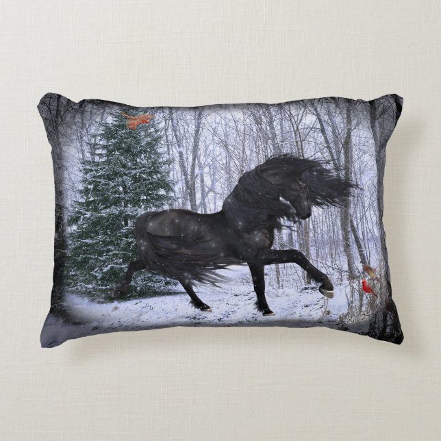 Winter Wonderland Friesian Horse 2 Pillow (Front)