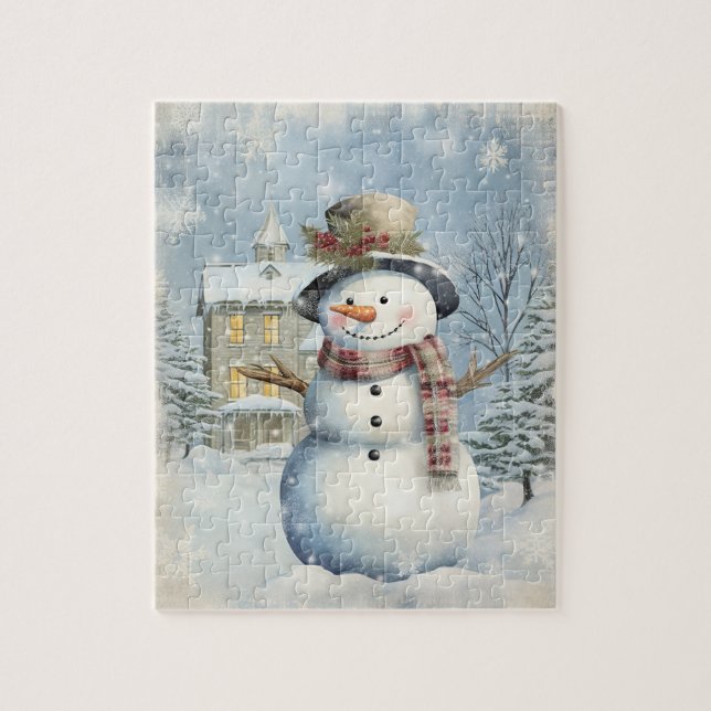 Winter Wonderland Frosty Snowman Watercolor Jigsaw Puzzle (Vertical)
