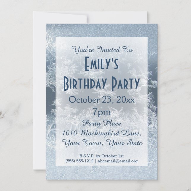 Winter Wonderland Frozen Frost Ice Birthday Party Invitation (Front)