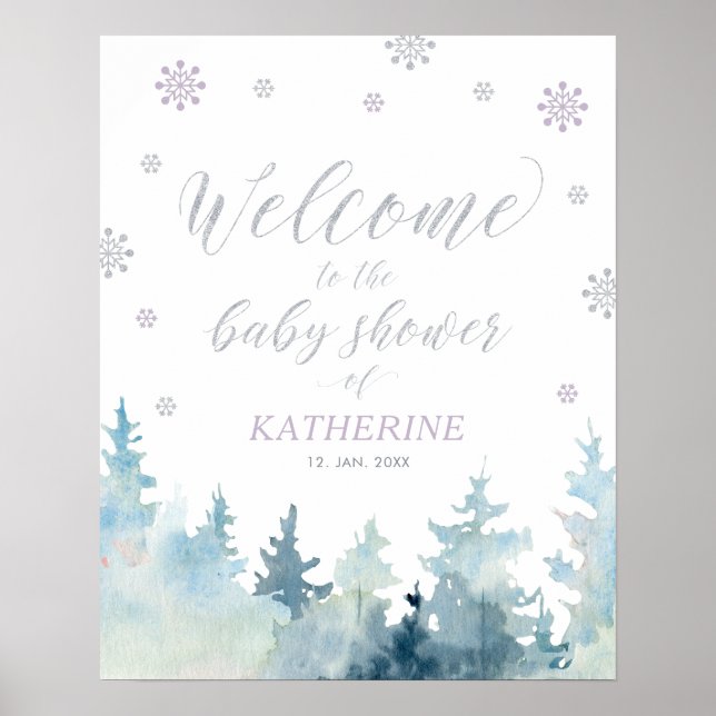 Winter Wonderland Girl Baby shower Affiche de bien (Devant)