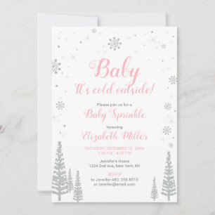 Winter Wonderland, Girl Baby Sprinkle, Pink Silver Invitation