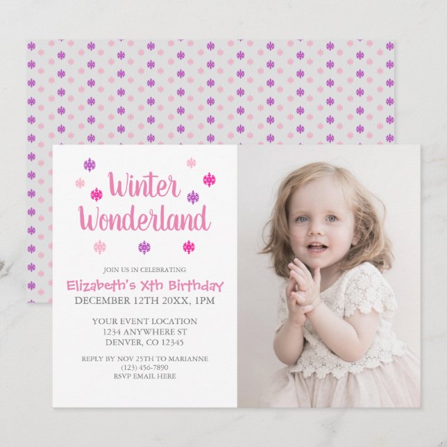 Winter Wonderland Girl Birthday Invitation (Front/Back)