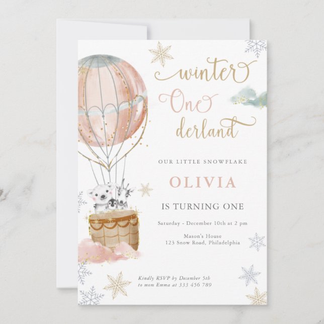 Winter Wonderland Girl first Birthday Invitation (Front)