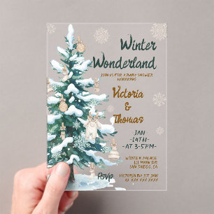 Winter Wonderland Green Neutral Baby Shower Acrylic Invitations