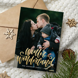 Winter Wonderland Hand-Lettered Gold Script Photo Holiday Card